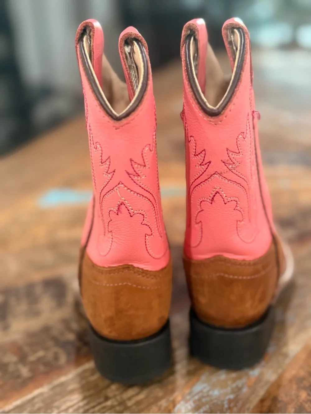 Old West Pink and Brown Girls' Western Cowboy Boots 5.5 toddler